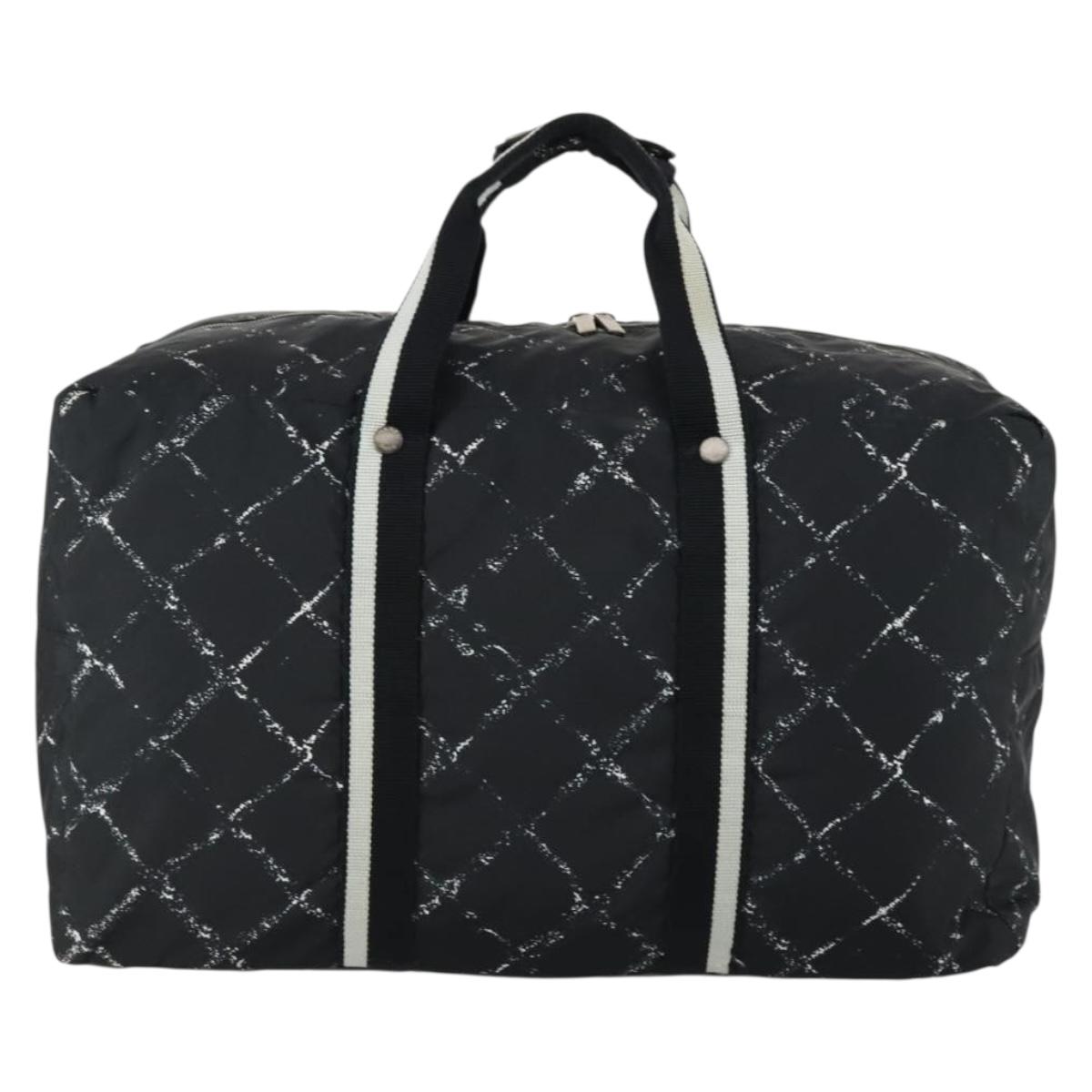 CHANEL Travel Line Boston Bag Nylon Black CC Auth bs31126