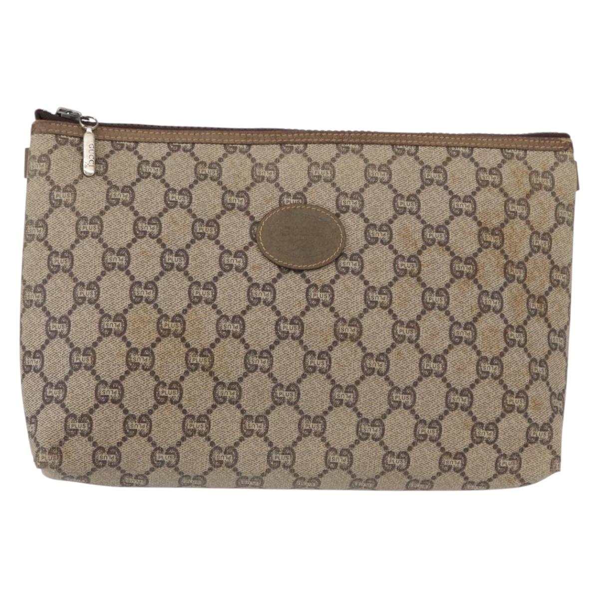 GUCCI GG Plus Supreme Clutch Bag PVC Beige Gold Auth bs31127