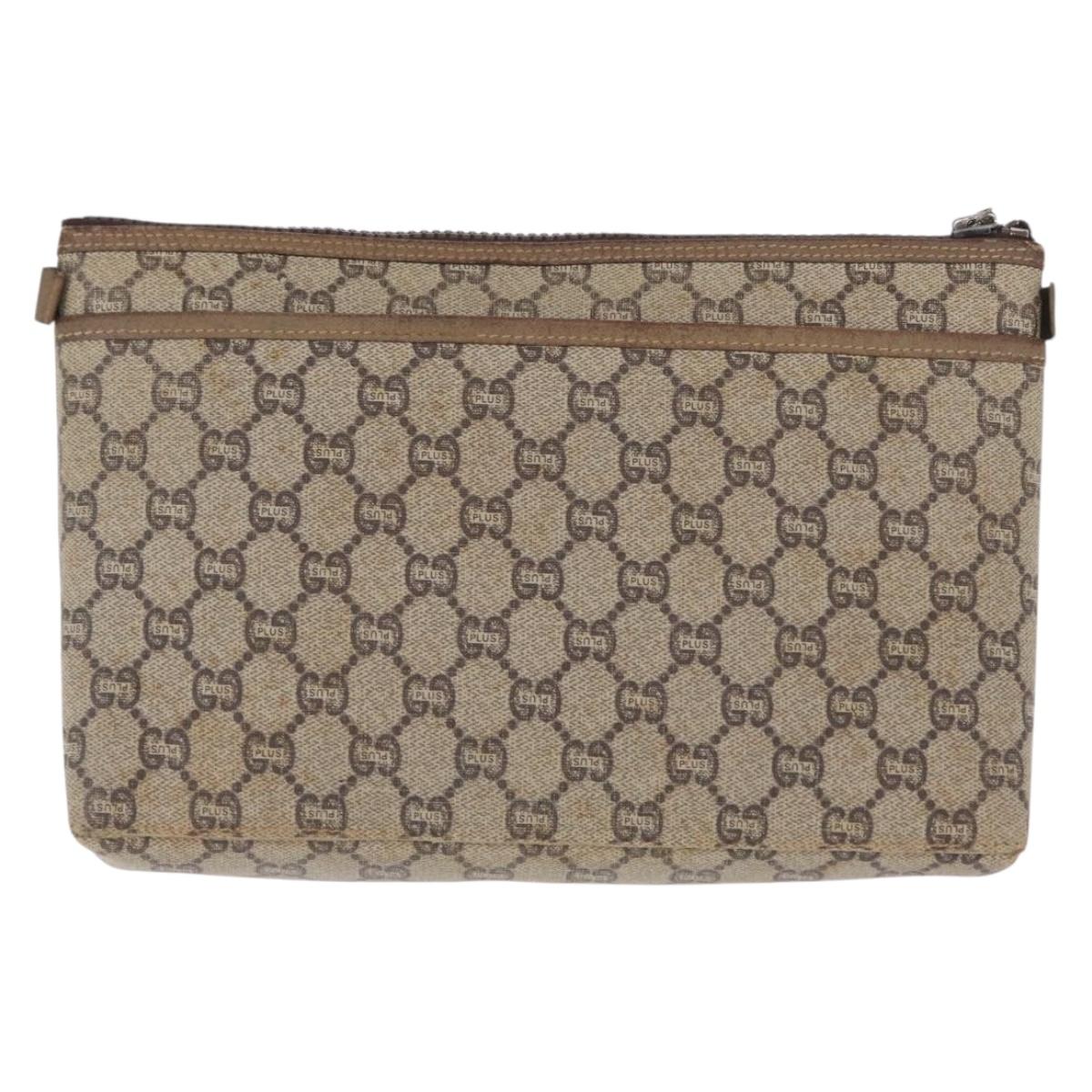 GUCCI GG Plus Supreme Clutch Bag PVC Beige Gold Auth bs31127