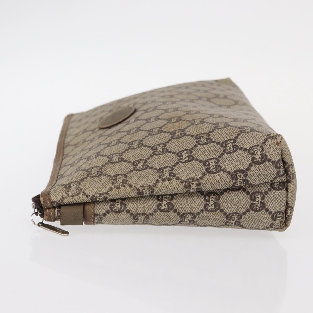 GUCCI GG Plus Supreme Clutch Bag PVC Beige Gold Auth bs31127