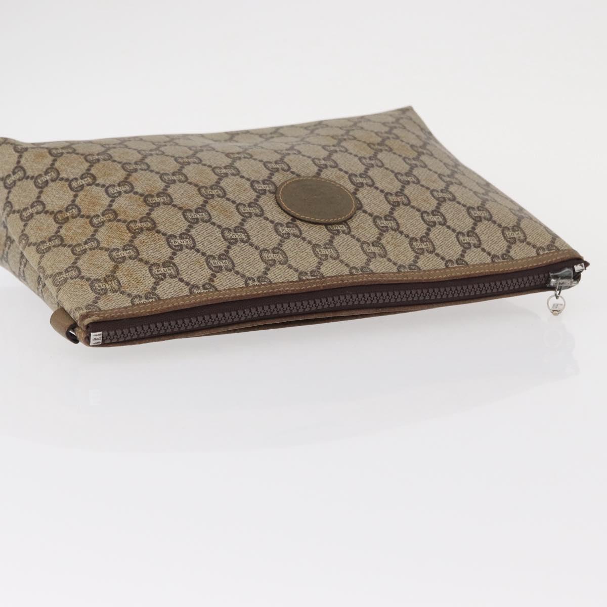 GUCCI GG Plus Supreme Clutch Bag PVC Beige Gold Auth bs31127