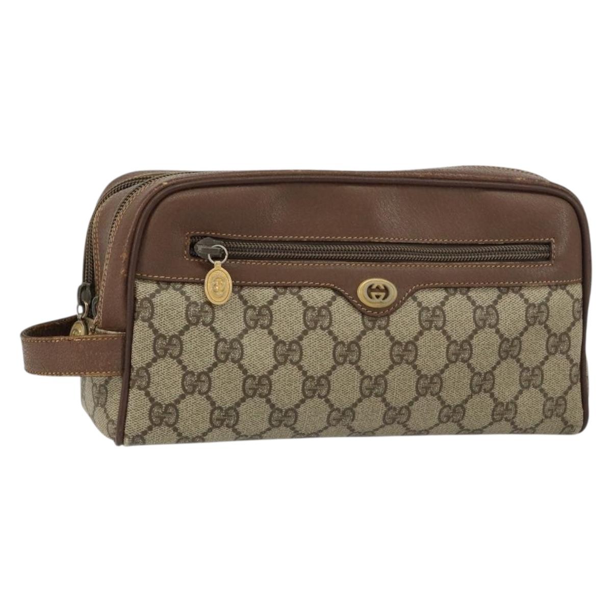 GUCCI GG Supreme Clutch Bag PVC Leather Beige Gold 014 58 6086 Auth bs31128