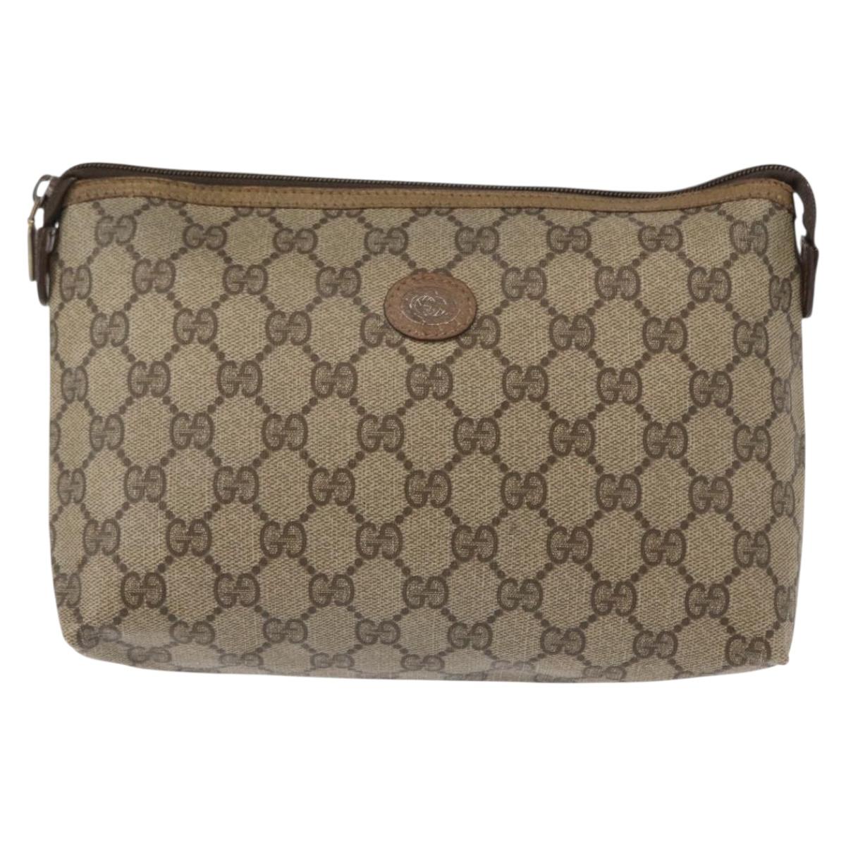 GUCCI GG Supreme Pouch PVC Leather Beige Gold 89 01 045 Auth bs31130