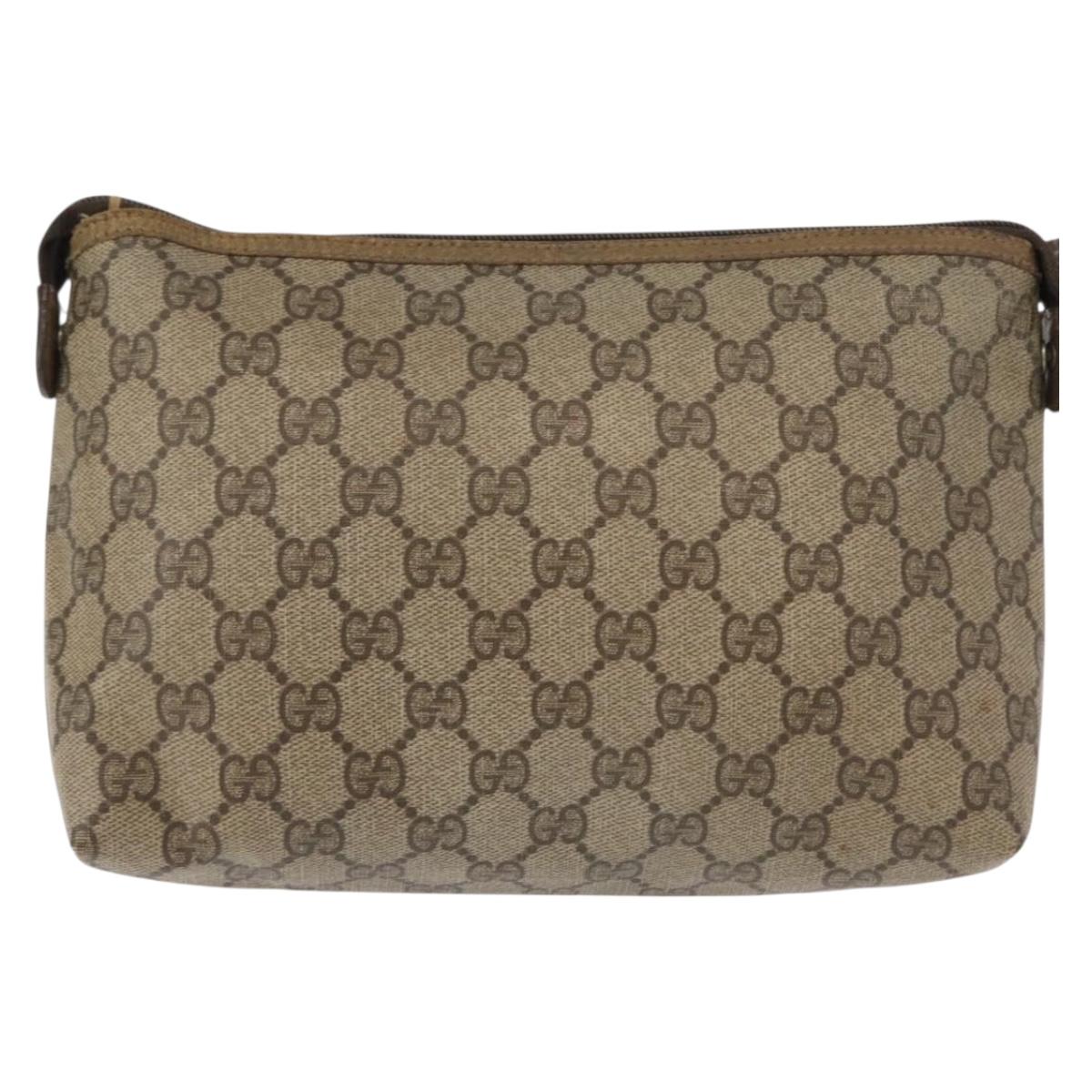 GUCCI GG Supreme Pouch PVC Leather Beige Gold 89 01 045 Auth bs31130