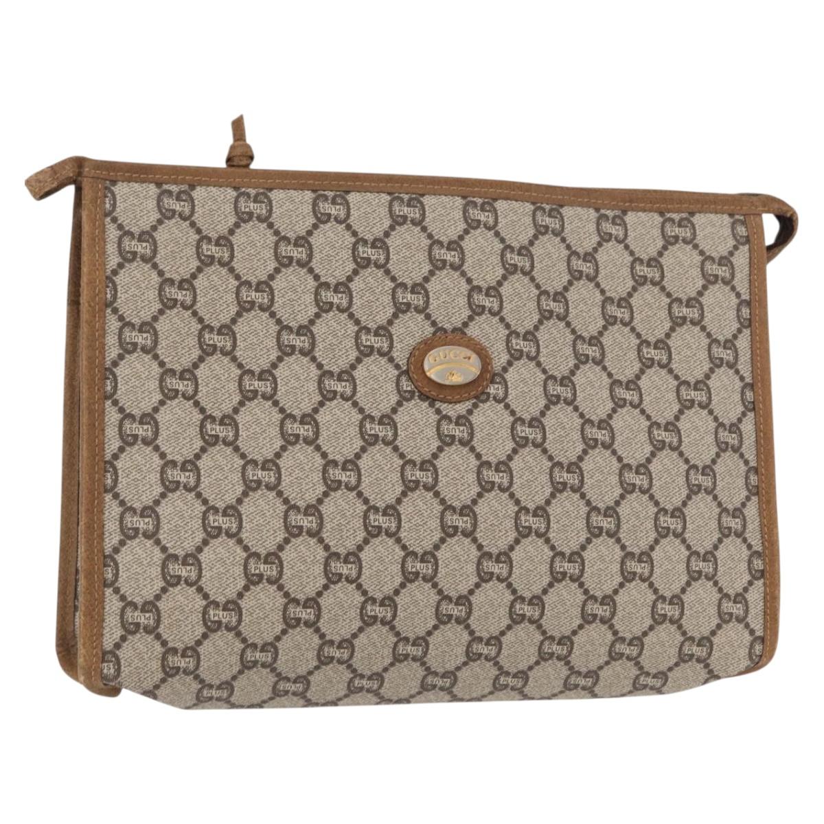 GUCCI GG Plus Supreme Clutch Bag PVC Beige Gold Auth bs31131