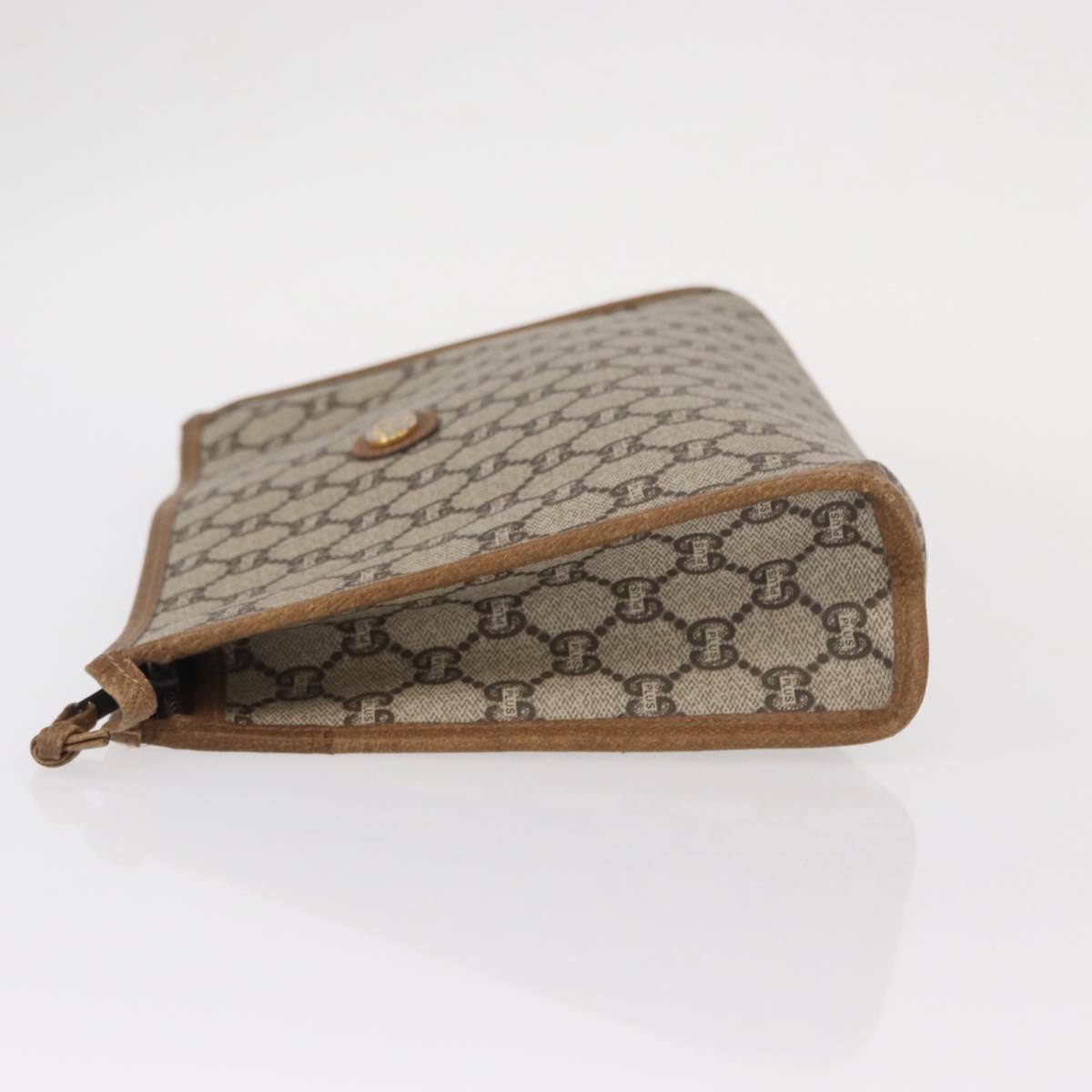 GUCCI GG Plus Supreme Clutch Bag PVC Beige Gold Auth bs31131