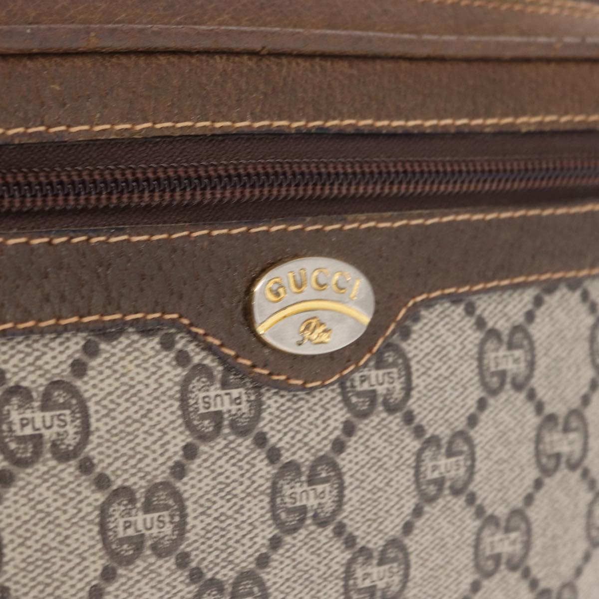 GUCCI GG Plus Supreme Clutch Bag PVC Beige Gold Auth bs31132