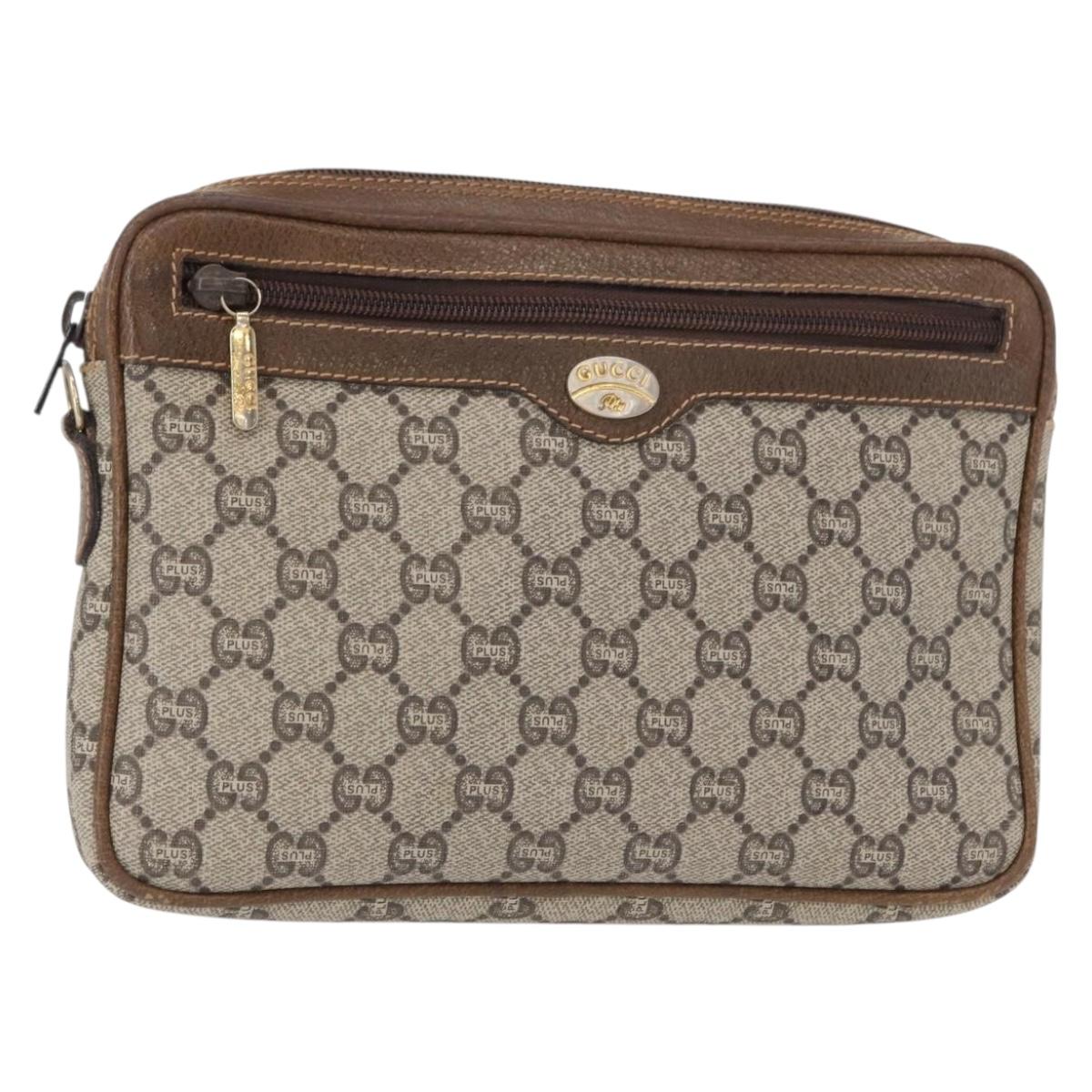 GUCCI GG Plus Supreme Clutch Bag PVC Beige Gold Auth bs31132