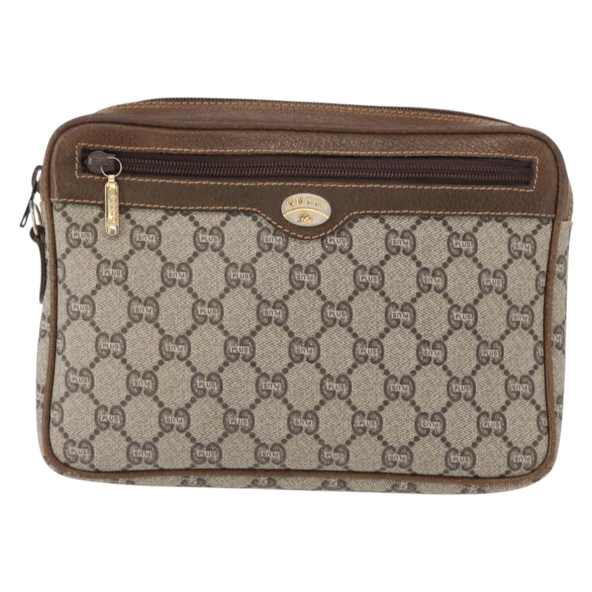 GUCCI GG Plus Supreme Clutch Bag PVC Beige Gold Auth bs31132