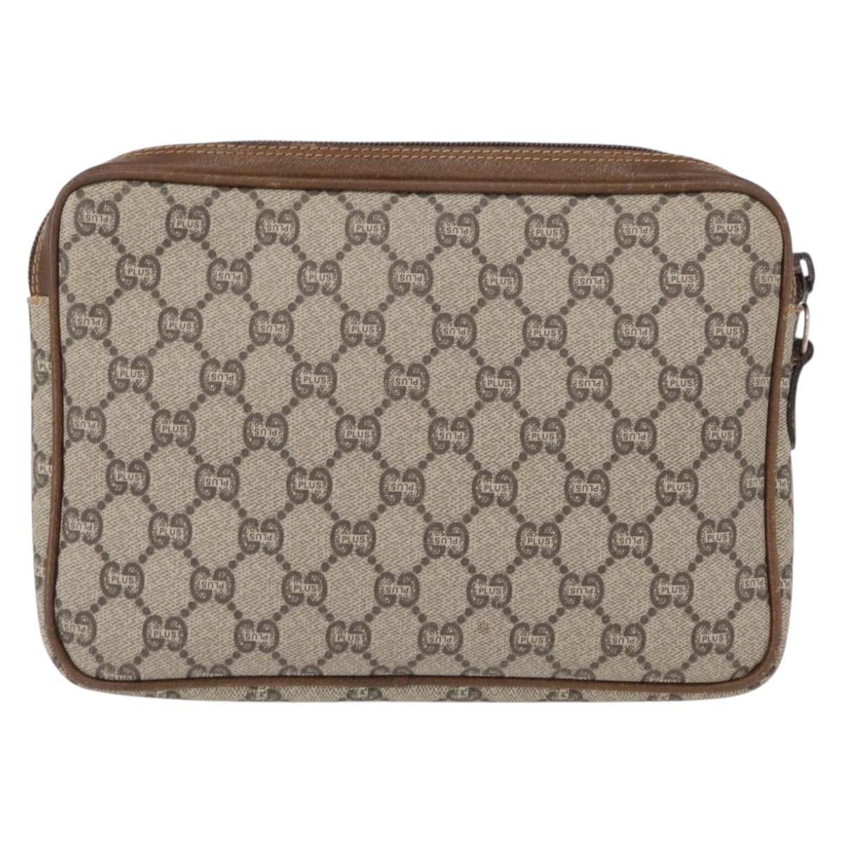 GUCCI GG Plus Supreme Clutch Bag PVC Beige Gold Auth bs31132