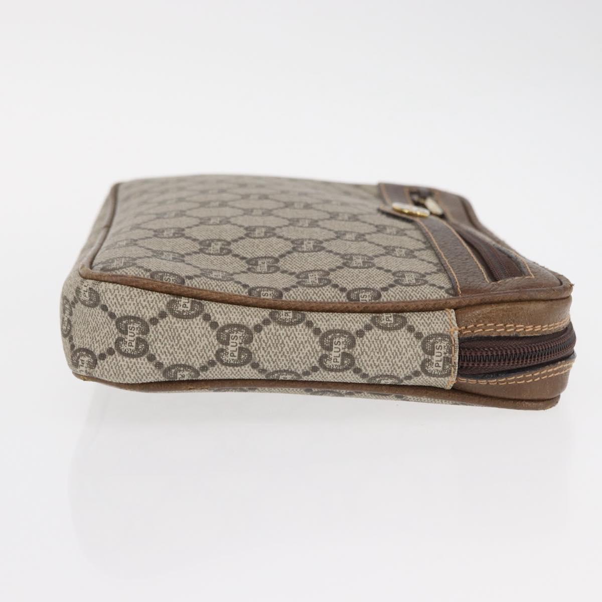 GUCCI GG Plus Supreme Clutch Bag PVC Beige Gold Auth bs31132
