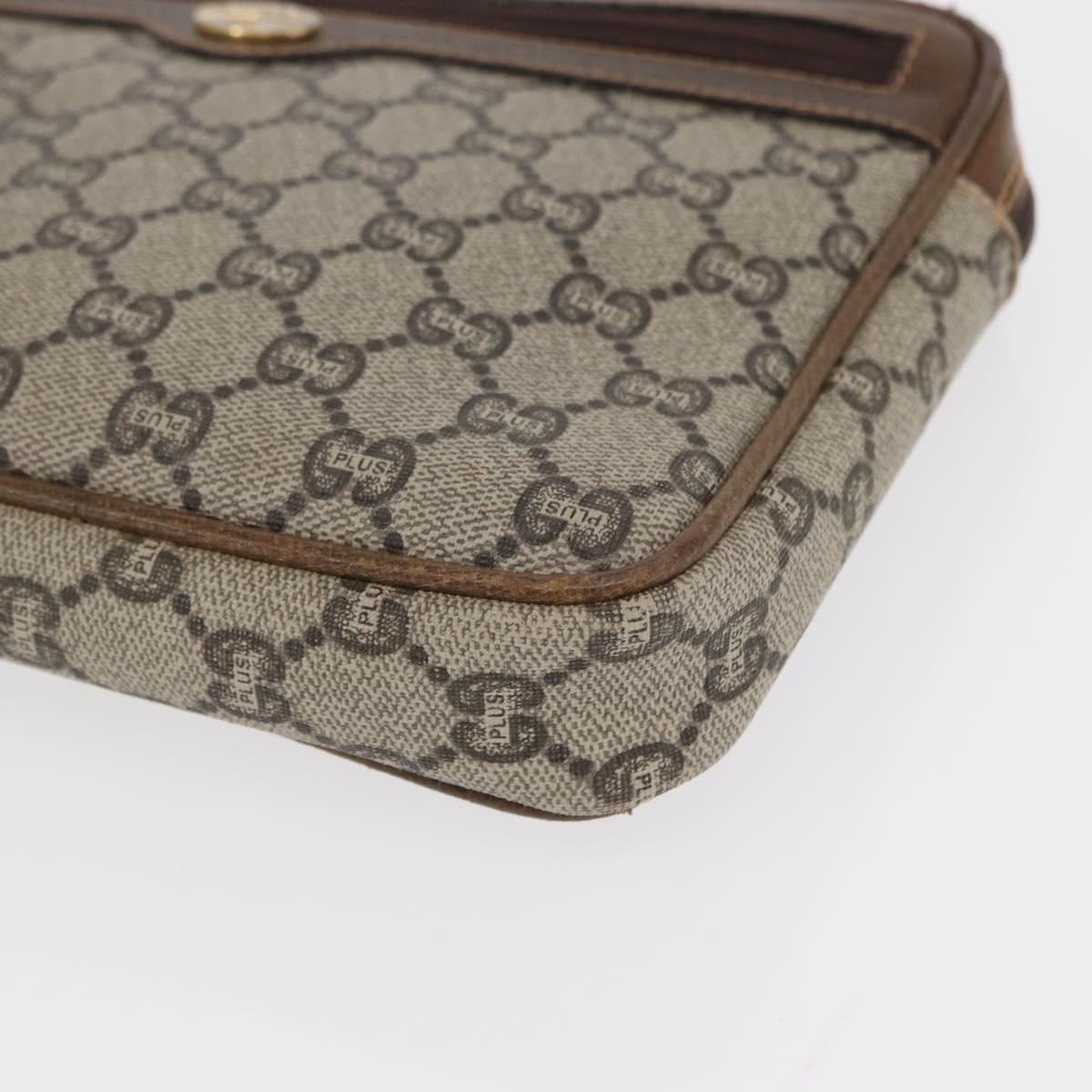 GUCCI GG Plus Supreme Clutch Bag PVC Beige Gold Auth bs31132