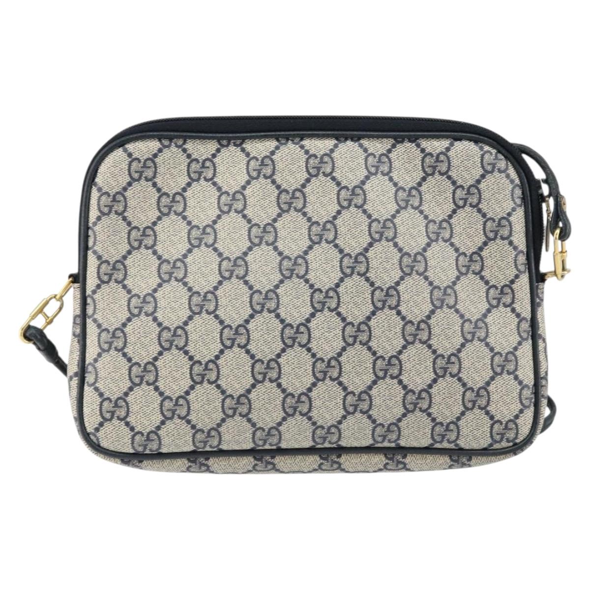 GUCCI GG Supreme Shoulder Bag PVC Navy Gold 97 02 068 Auth bs31133