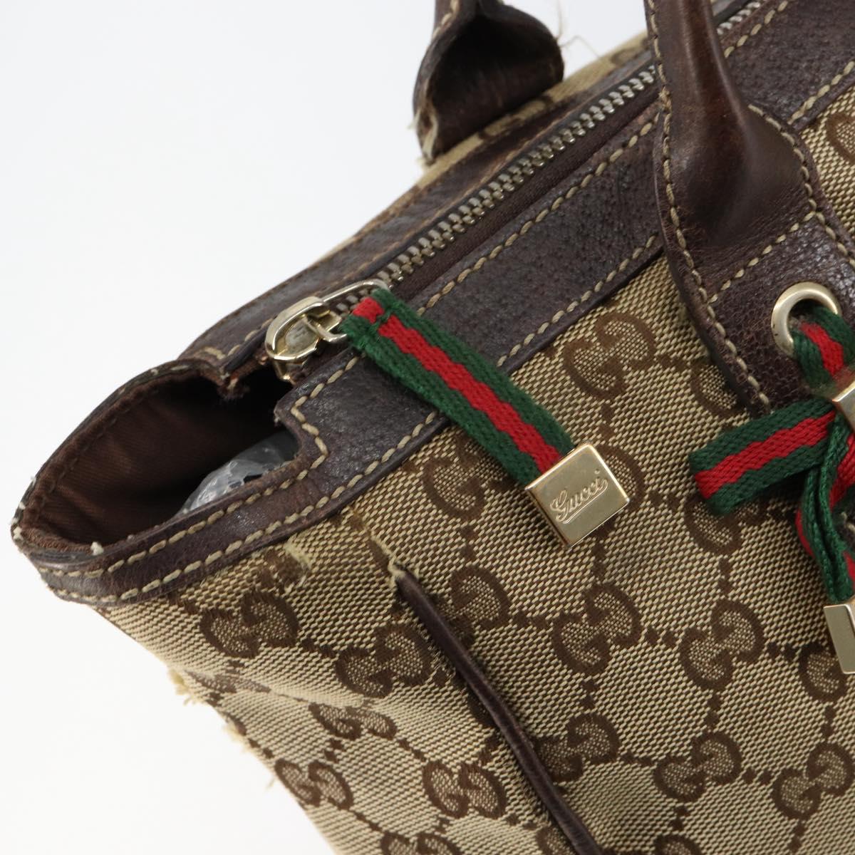 GUCCI GG Canvas Web Sherry Line Tote Bag Beige Gold 177052 Auth bs31134
