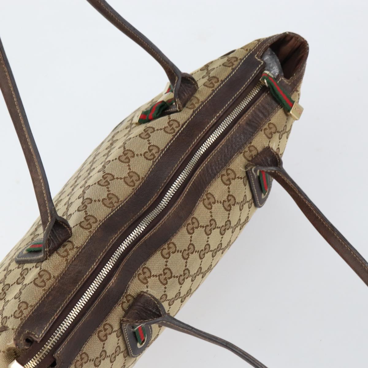 GUCCI GG Canvas Web Sherry Line Tote Bag Beige Gold 177052 Auth bs31134