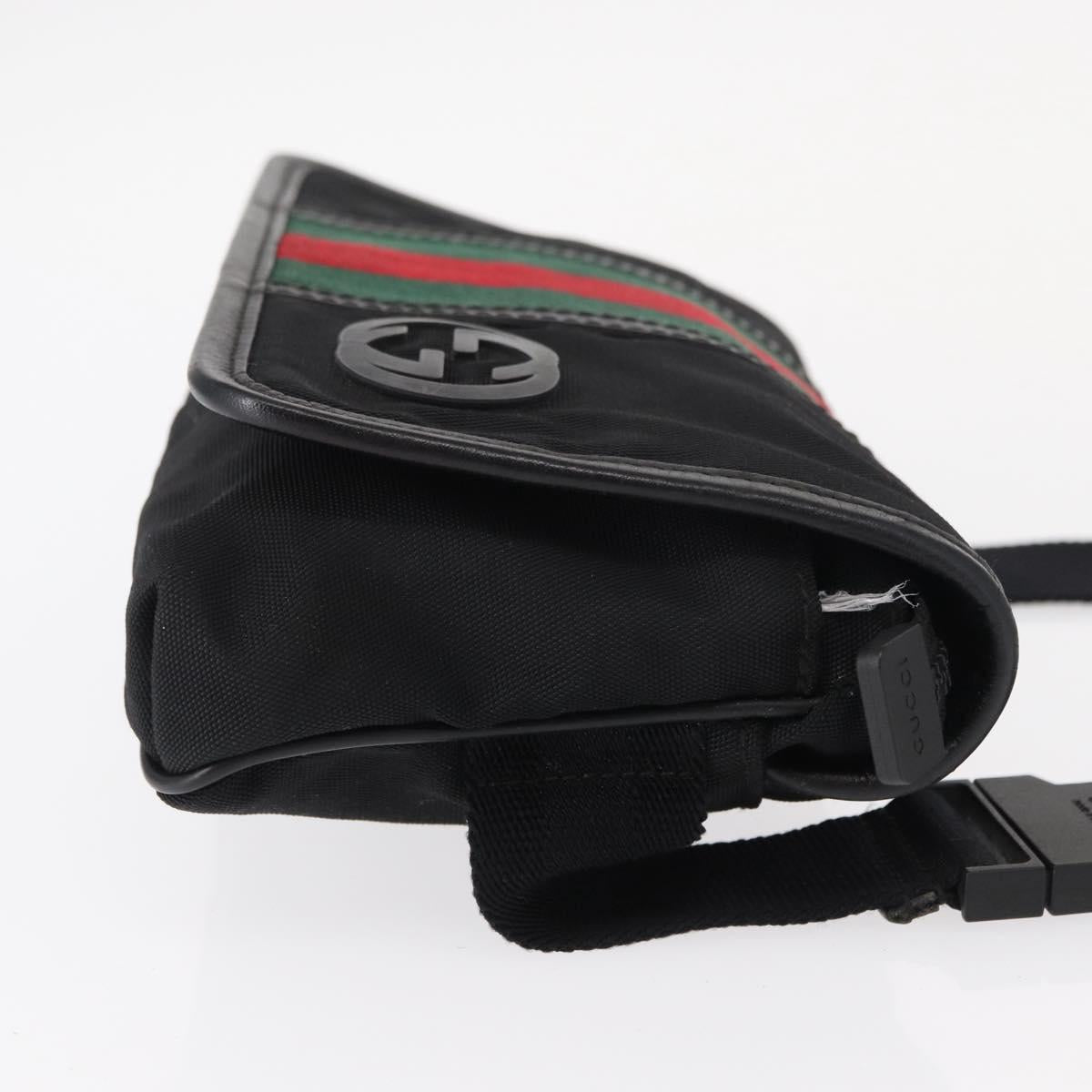 GUCCI Web Sherry Line Shoulder Bag Nylon Black Green 181064 Auth bs31135