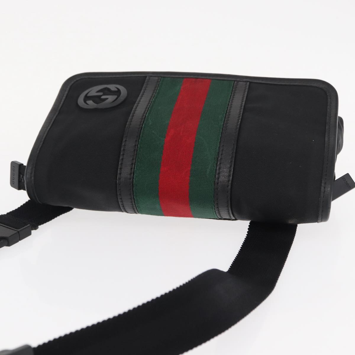 GUCCI Web Sherry Line Shoulder Bag Nylon Black Green 181064 Auth bs31135