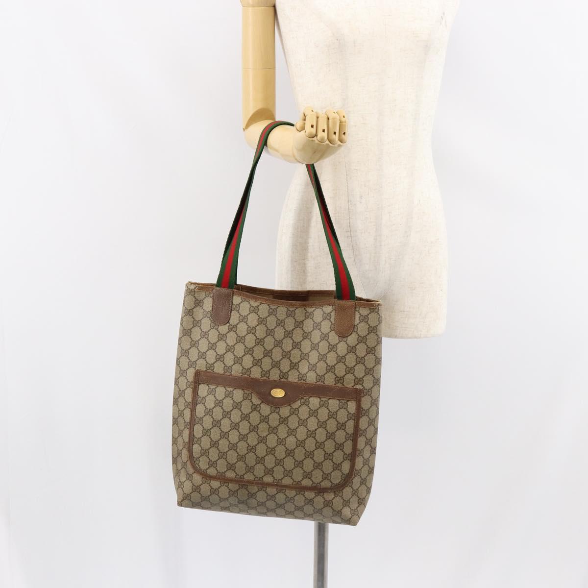 GUCCI GG Supreme Web Sherry Line Tote Bag PVC Beige Gold 39 02 003 Auth bs31137