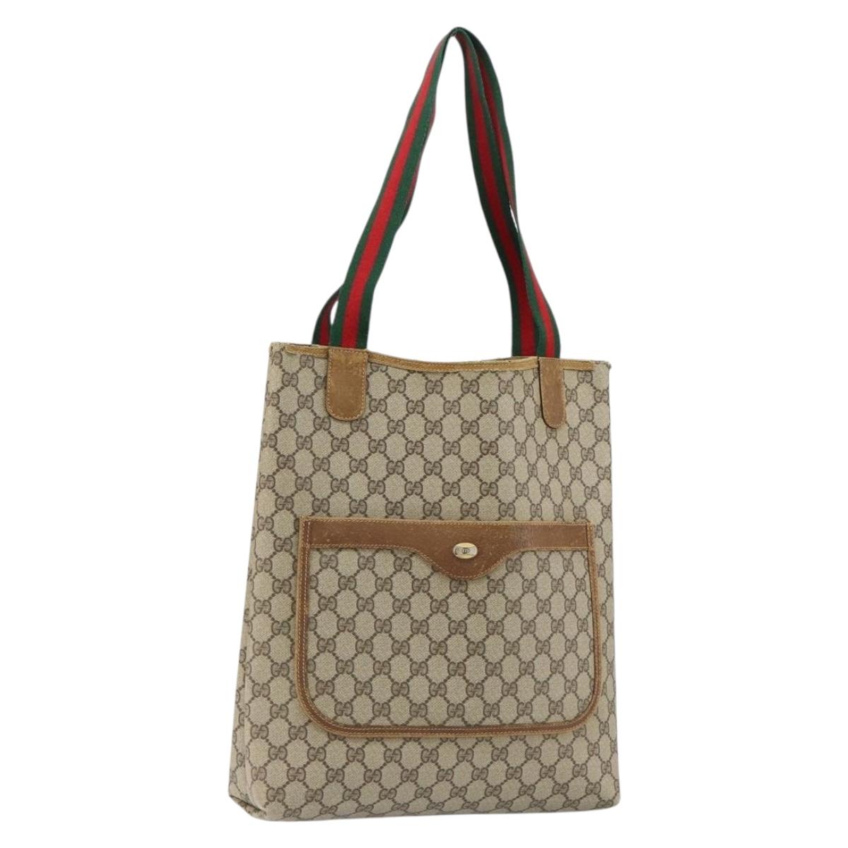 GUCCI GG Supreme Web Sherry Line Tote Bag PVC Beige 40 02 003 Auth bs31138