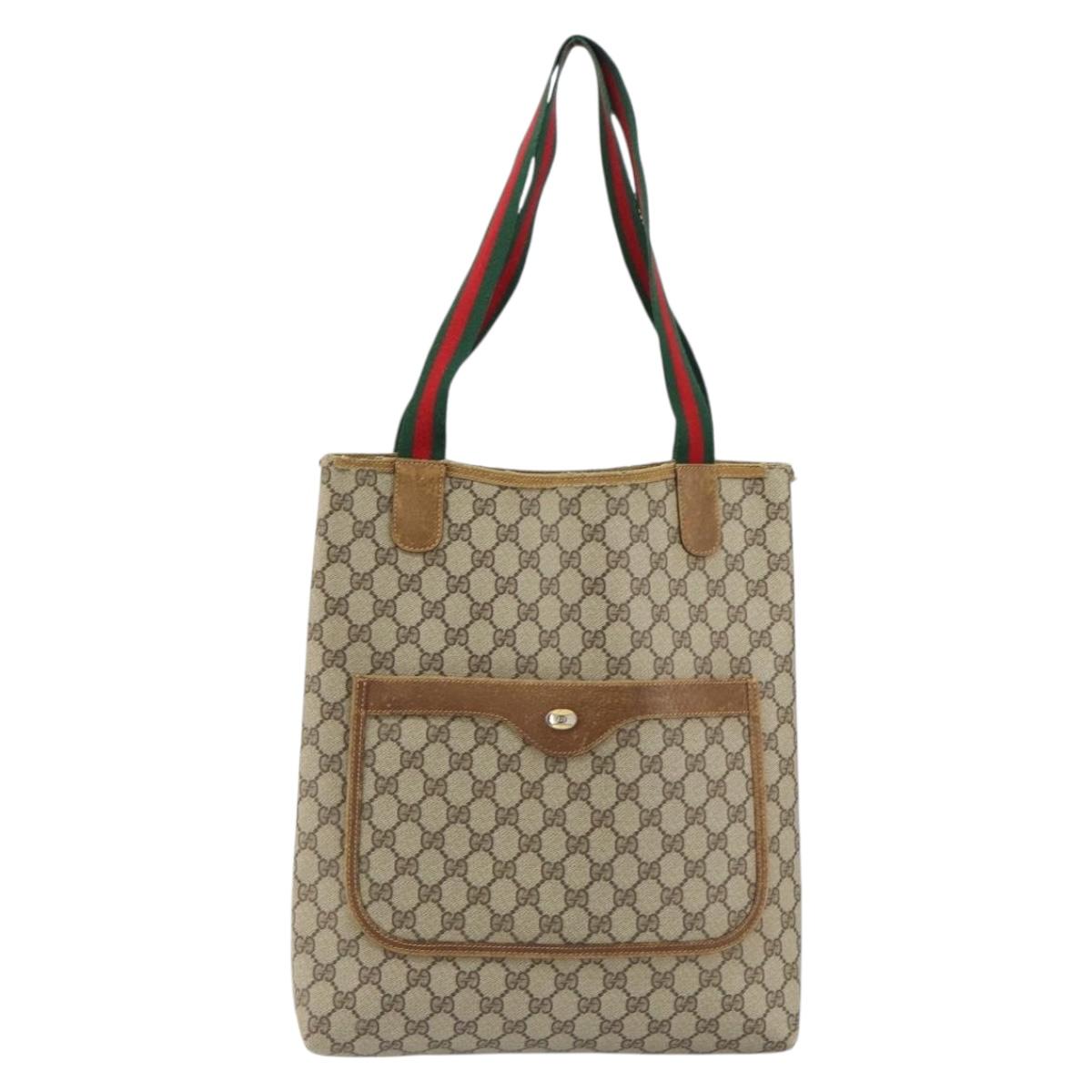 GUCCI GG Supreme Web Sherry Line Tote Bag PVC Beige 40 02 003 Auth bs31138
