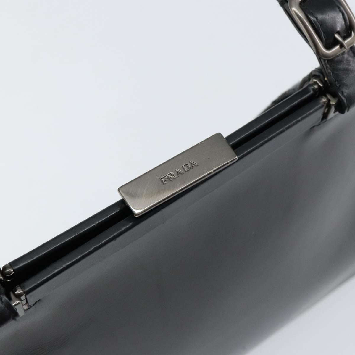 PRADA Hand Bag Leather Black Silver Auth bs31140