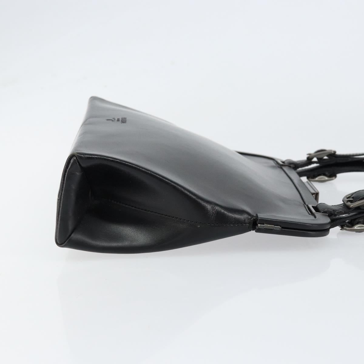 PRADA Hand Bag Leather Black Silver Auth bs31140