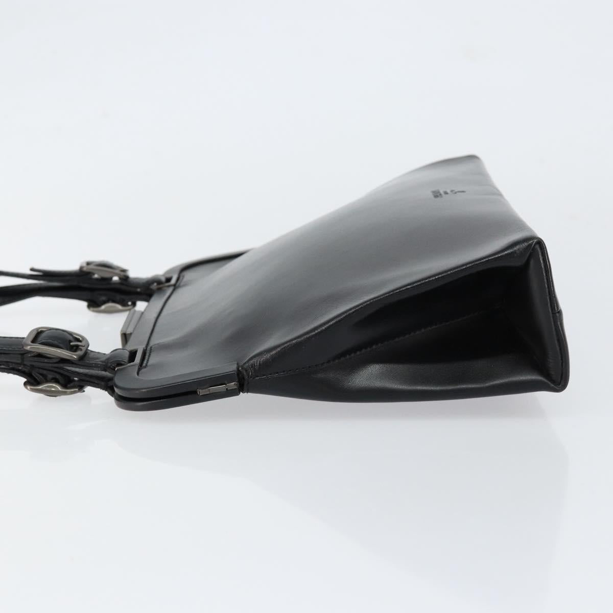 PRADA Hand Bag Leather Black Silver Auth bs31140