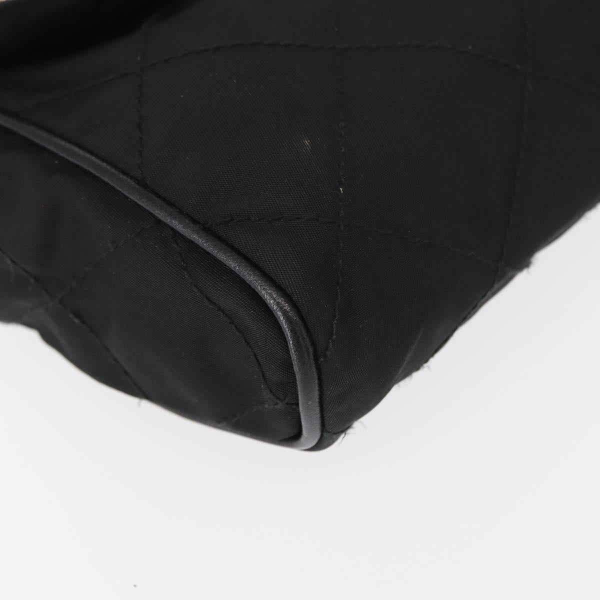 PRADA Chain Shoulder Bag Nylon Black Gold Auth bs31141