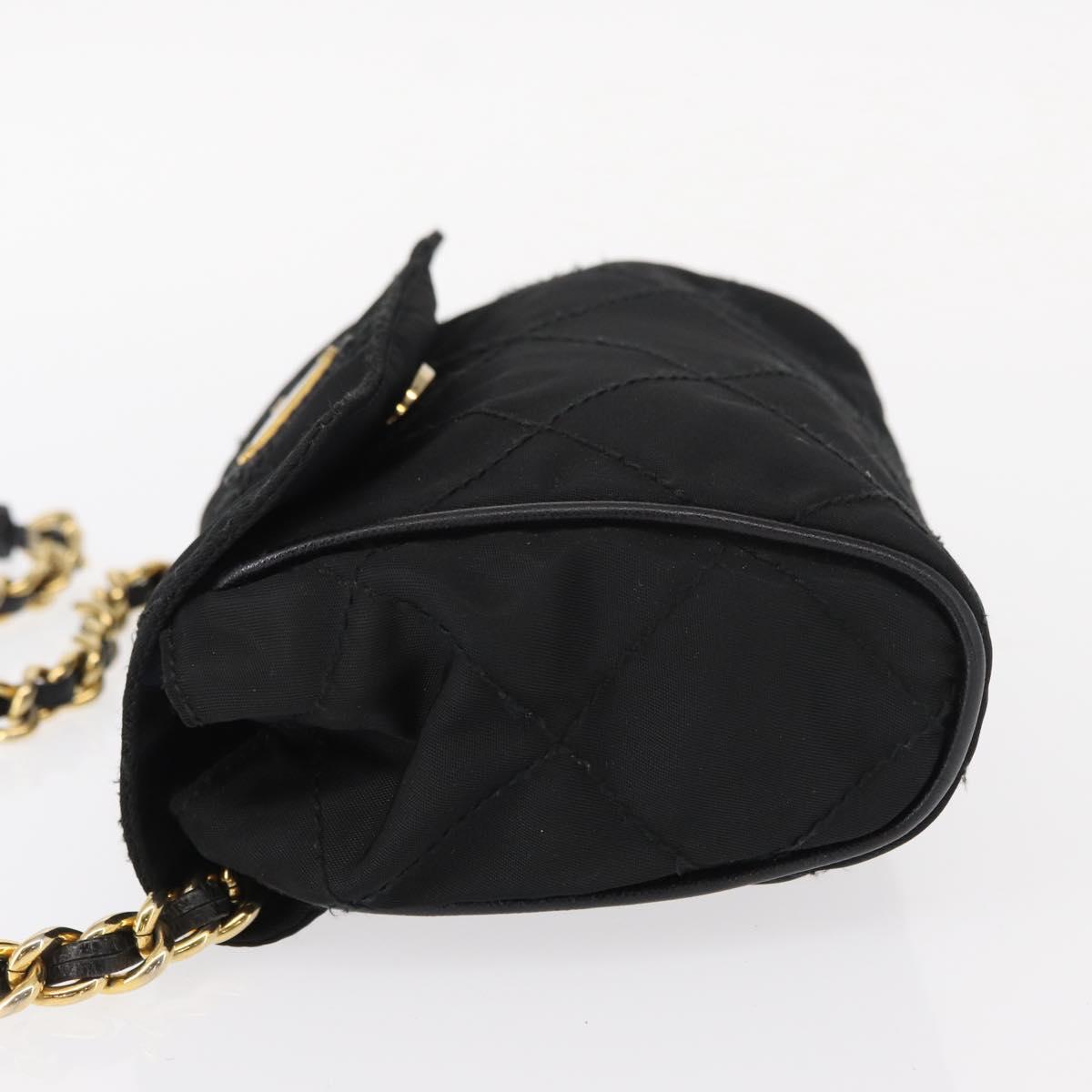 PRADA Chain Shoulder Bag Nylon Black Gold Auth bs31141
