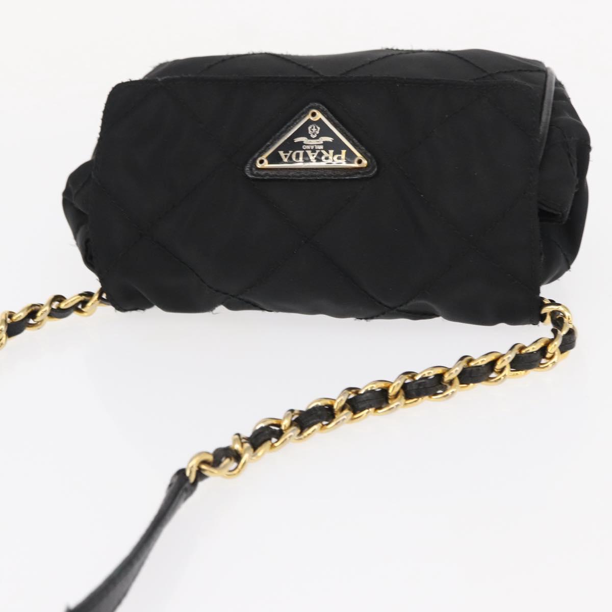 PRADA Chain Shoulder Bag Nylon Black Gold Auth bs31141