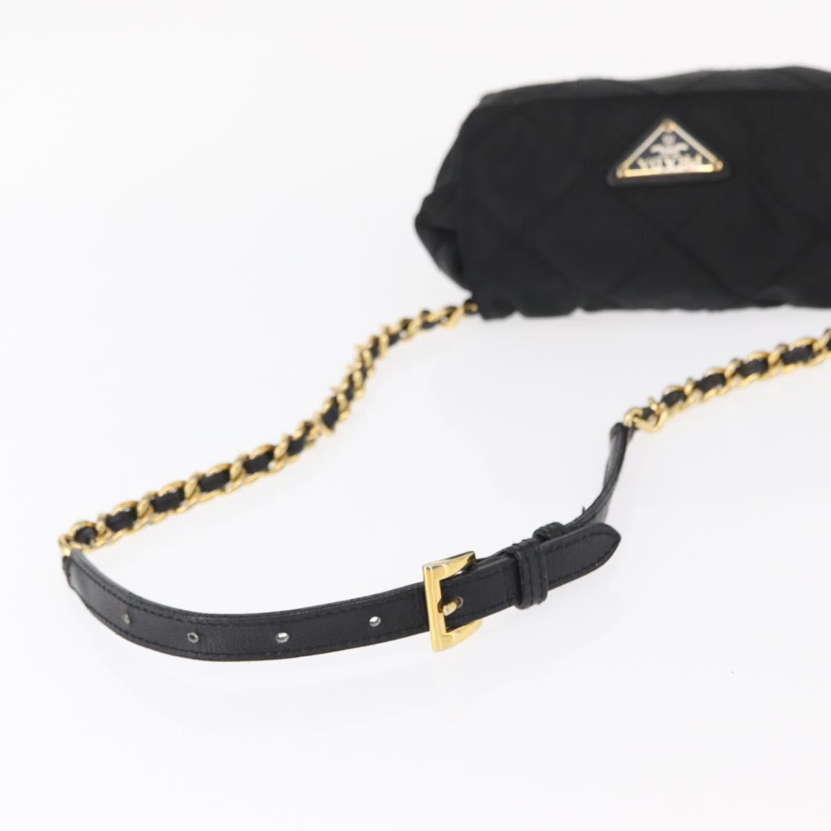 PRADA Chain Shoulder Bag Nylon Black Gold Auth bs31141