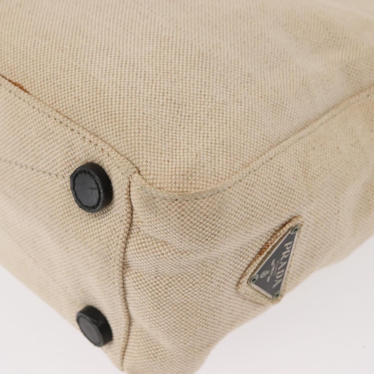 PRADA Hand Bag Canvas Beige Silver Auth bs31142