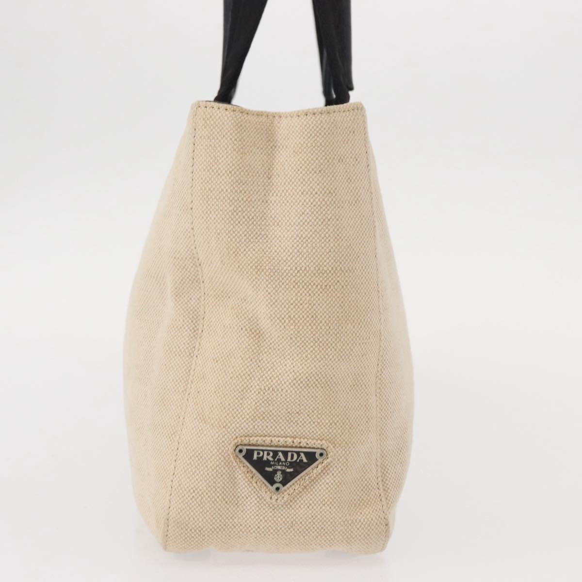 PRADA Hand Bag Canvas Beige Silver Auth bs31142