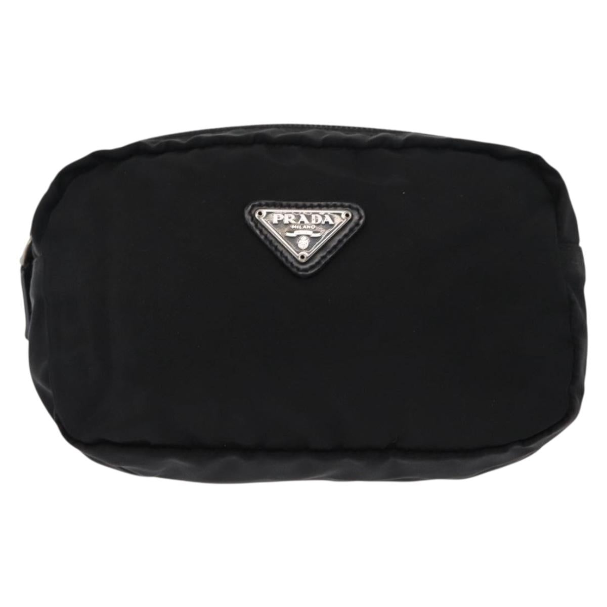 PRADA Pouch Nylon Black Silver Auth bs31143