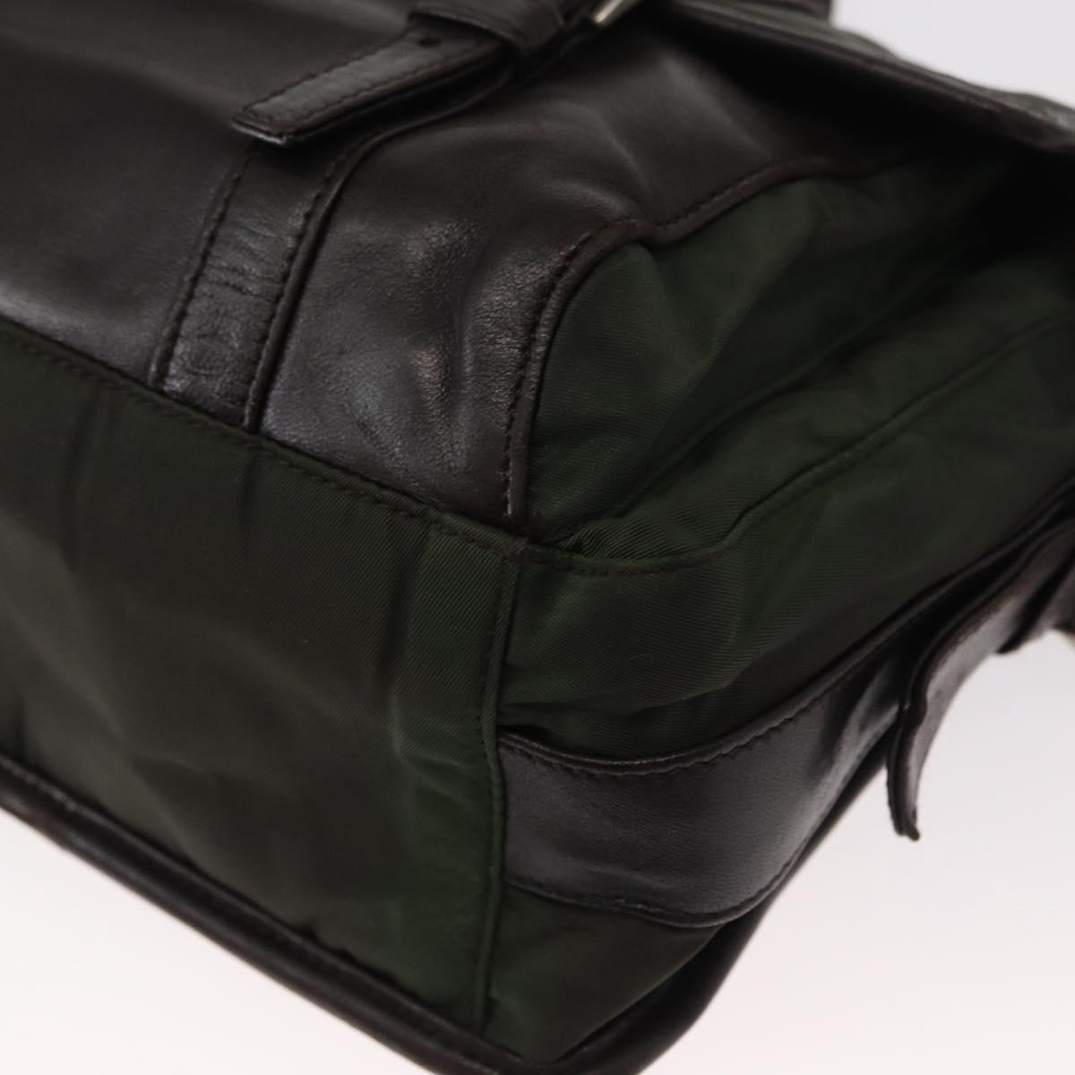 PRADA Shoulder Bag Nylon Leather Khaki Silver Auth bs31146