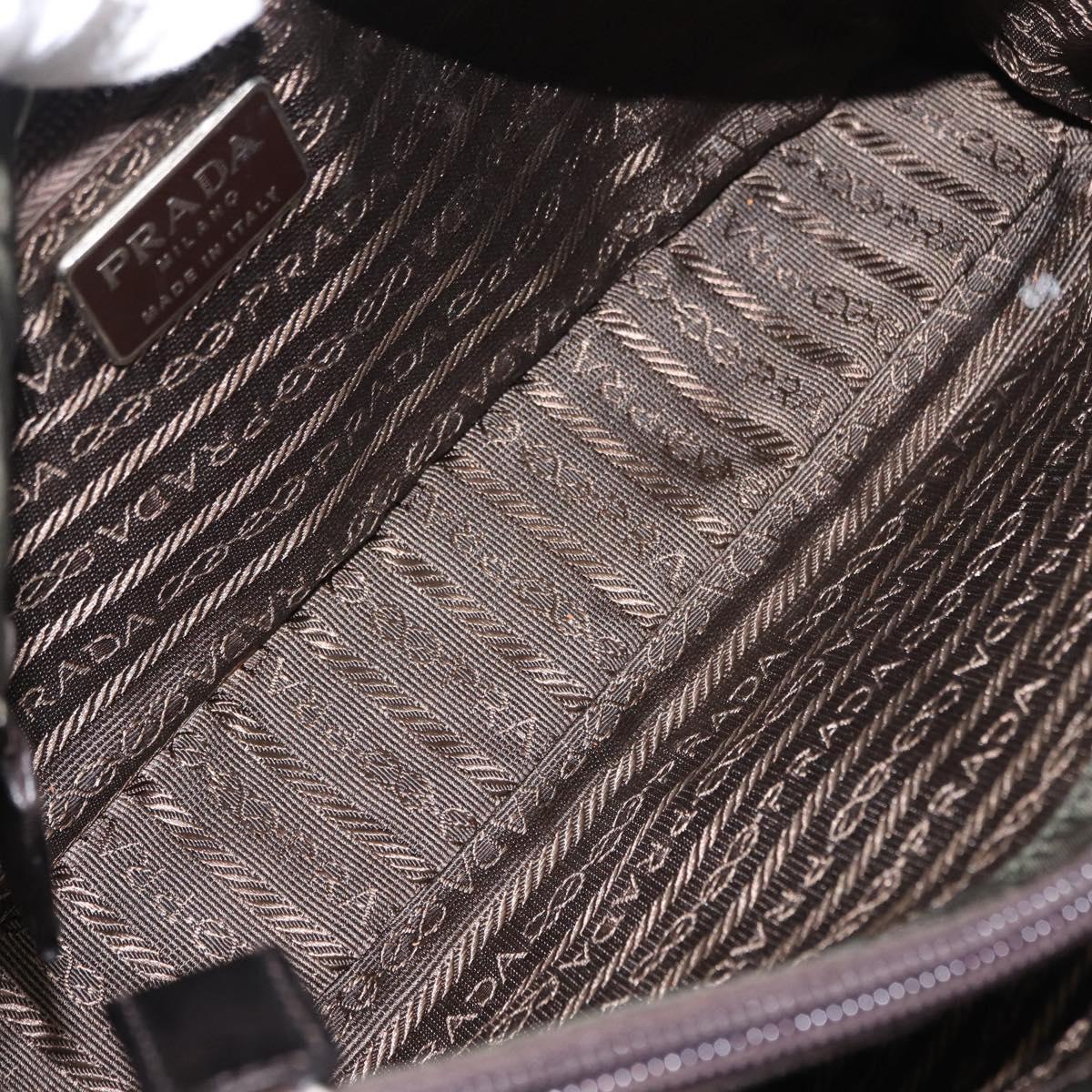 PRADA Shoulder Bag Nylon Leather Khaki Silver Auth bs31146