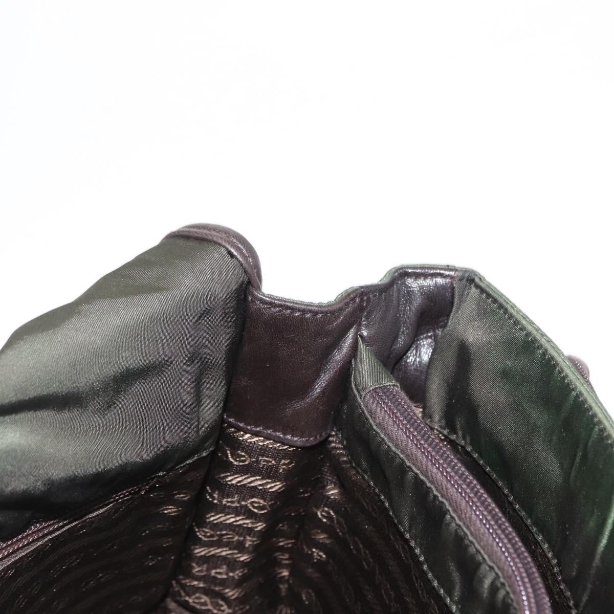 PRADA Shoulder Bag Nylon Leather Khaki Silver Auth bs31146