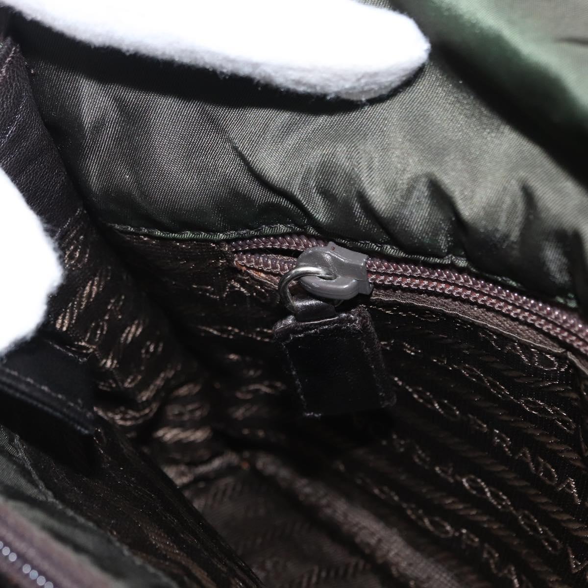 PRADA Shoulder Bag Nylon Leather Khaki Silver Auth bs31146