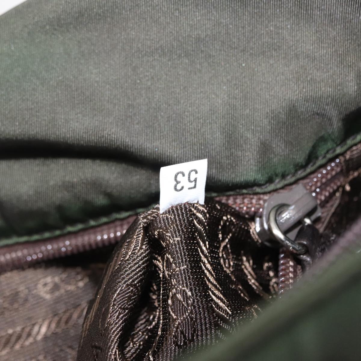 PRADA Shoulder Bag Nylon Leather Khaki Silver Auth bs31146