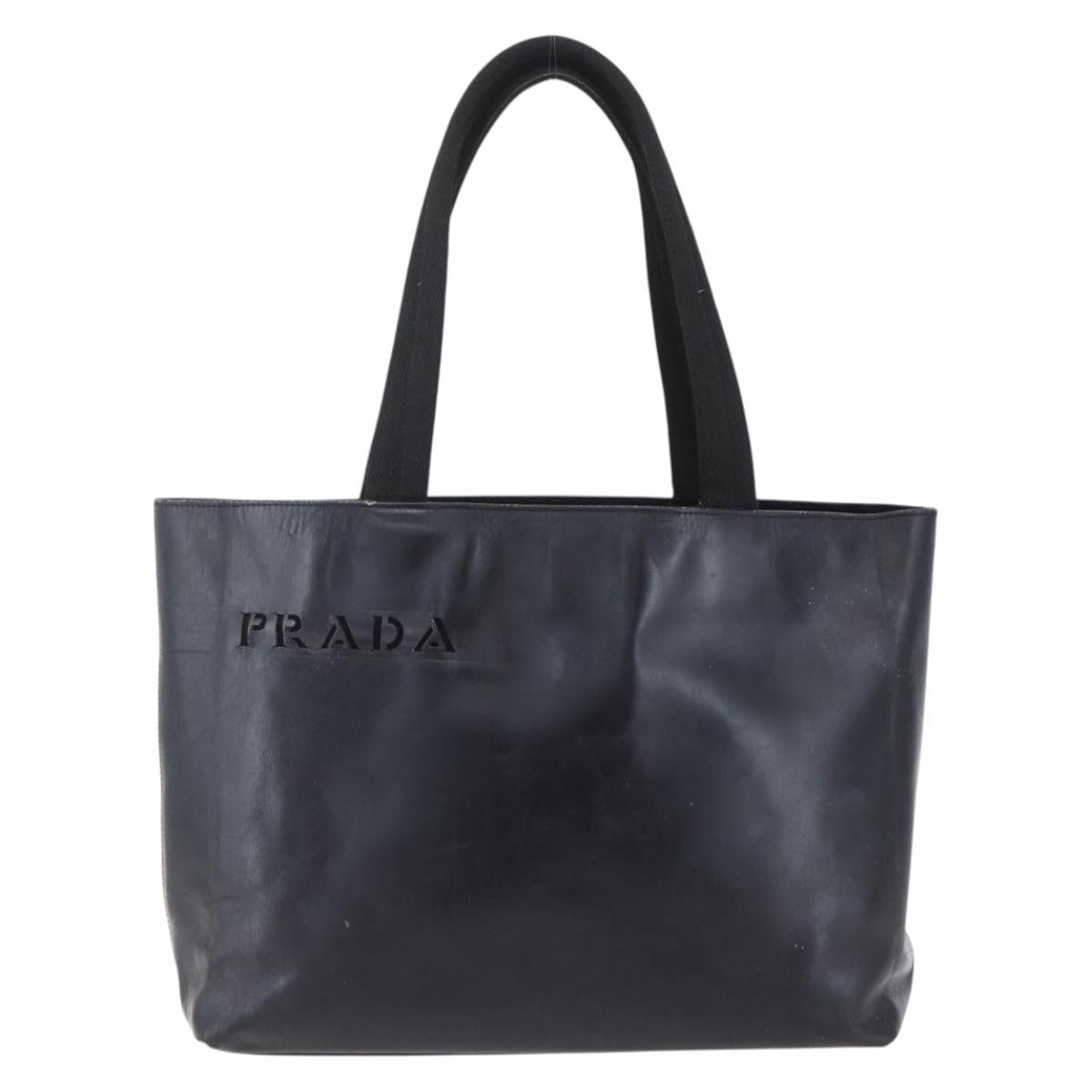 PRADA Hand Bag Leather Black Silver Auth bs31147