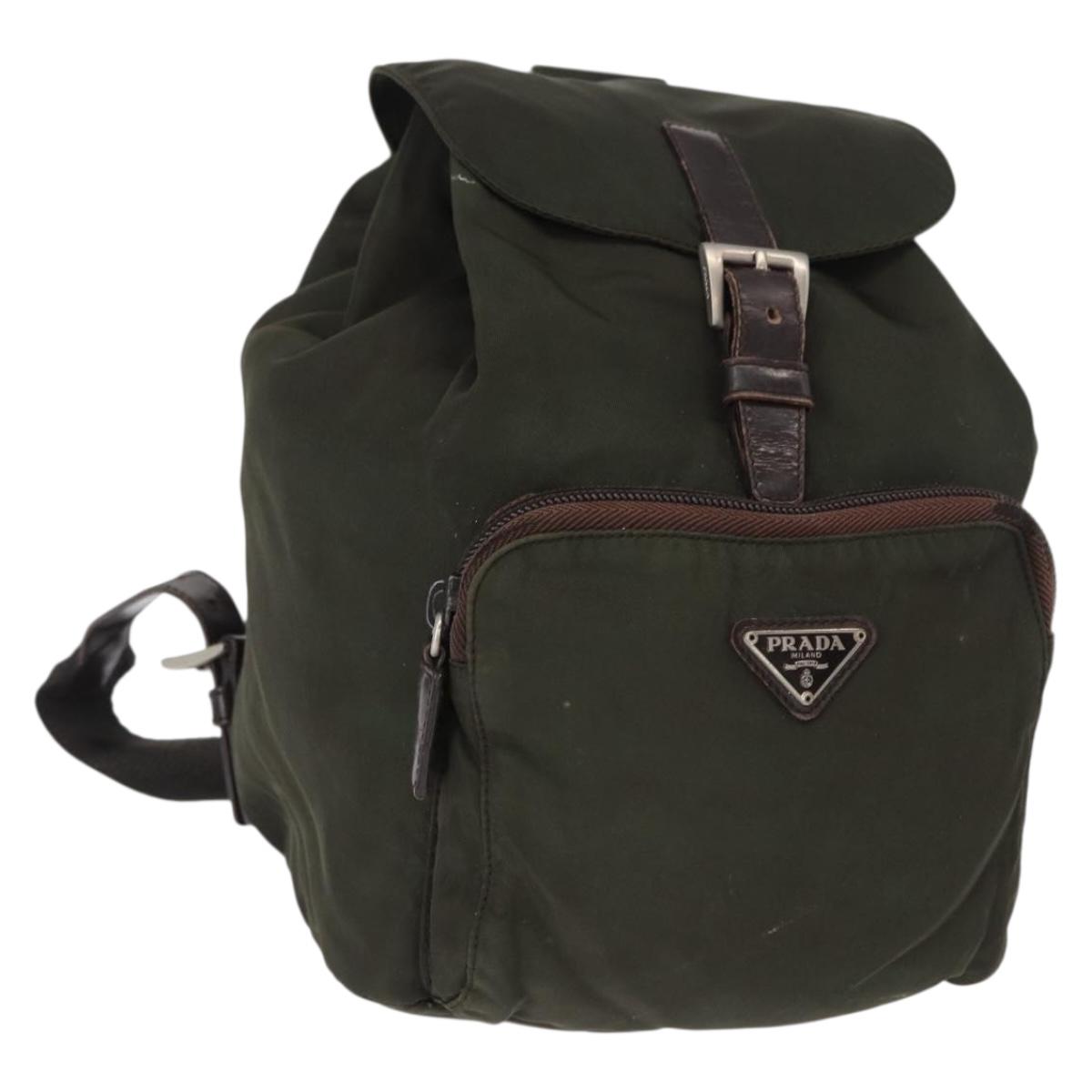 PRADA Backpack Nylon Khaki Silver Auth bs31148