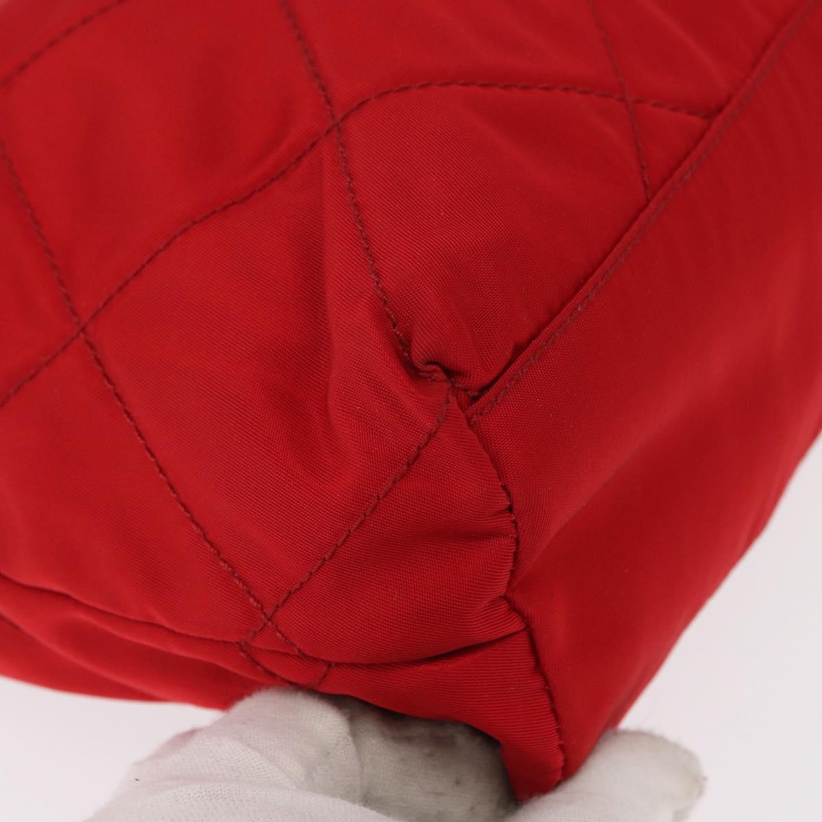 PRADA Chain Shoulder Bag Nylon Red Gold Auth bs31153