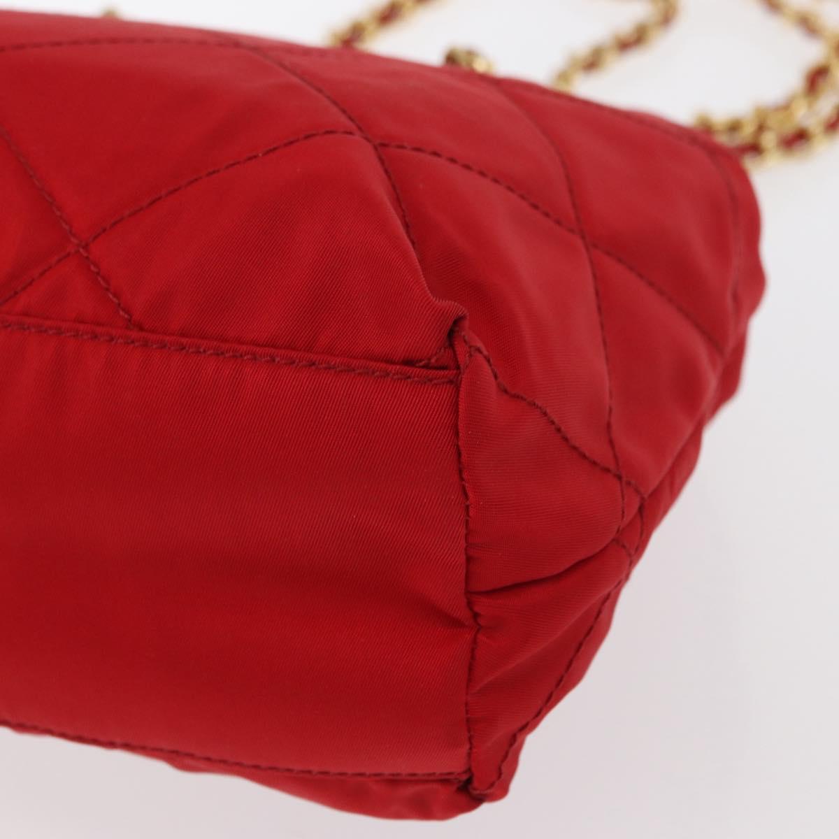 PRADA Chain Shoulder Bag Nylon Red Gold Auth bs31153