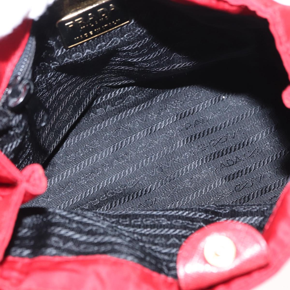 PRADA Chain Shoulder Bag Nylon Red Gold Auth bs31153