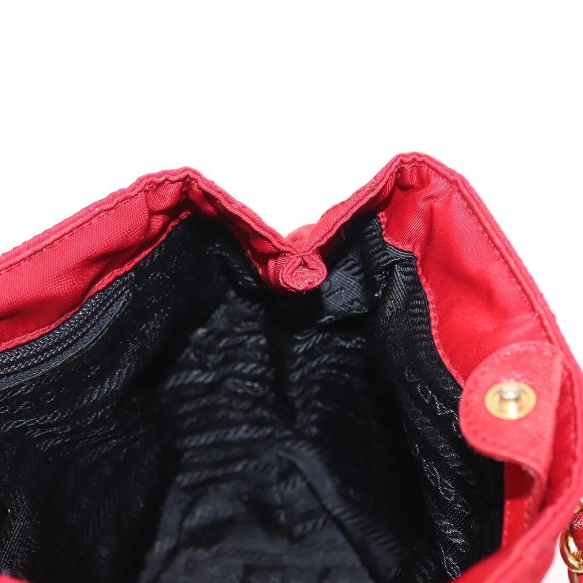 PRADA Chain Shoulder Bag Nylon Red Gold Auth bs31153