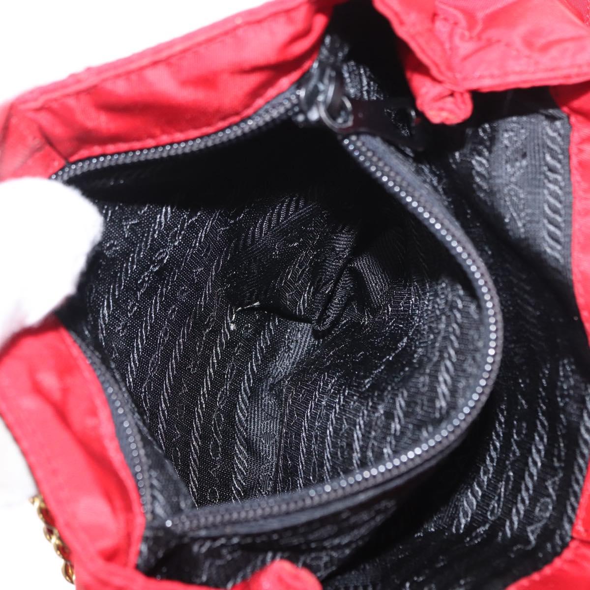 PRADA Chain Shoulder Bag Nylon Red Gold Auth bs31153