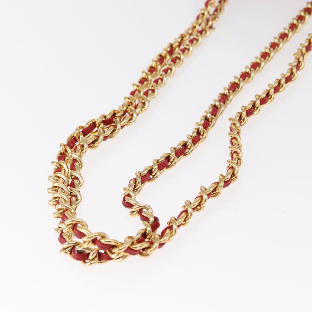 PRADA Chain Shoulder Bag Nylon Red Gold Auth bs31153