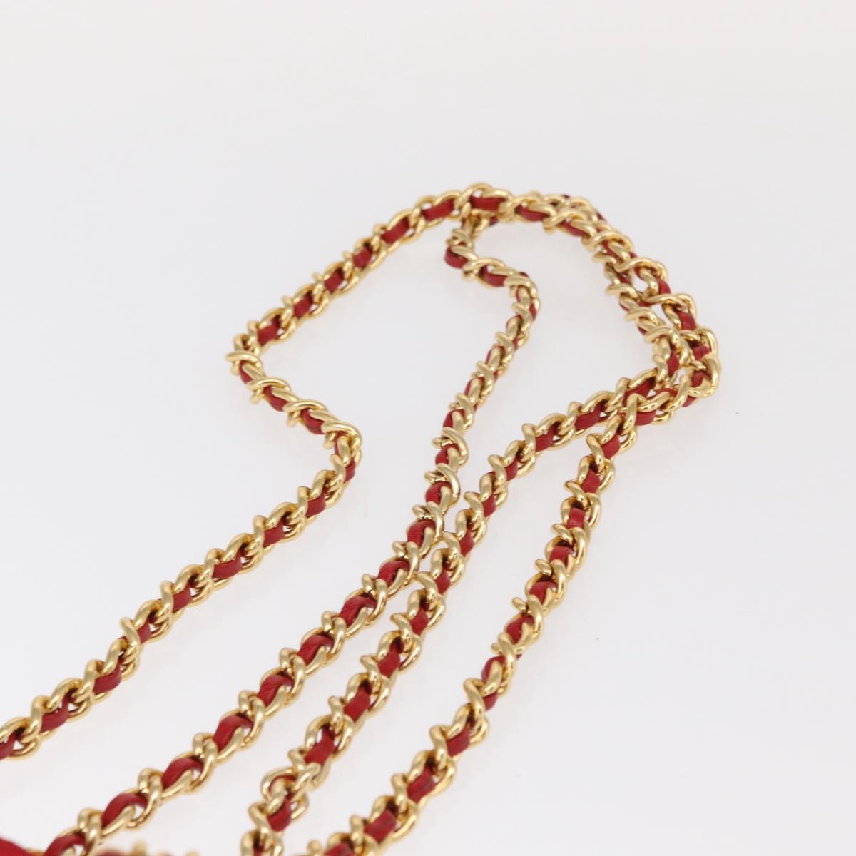 PRADA Chain Shoulder Bag Nylon Red Gold Auth bs31153