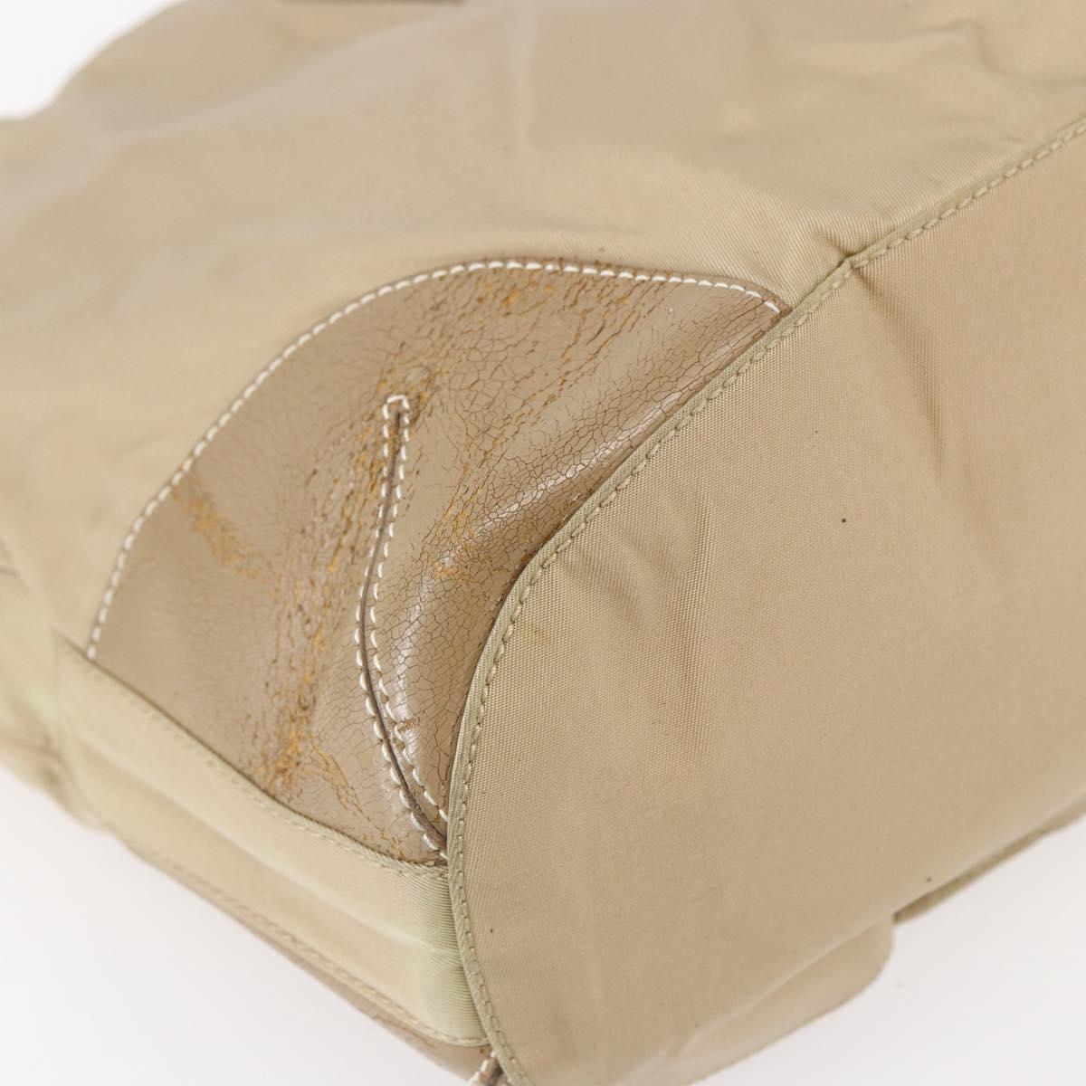 PRADA Tote Bag Nylon Leather Beige Silver Auth bs31154