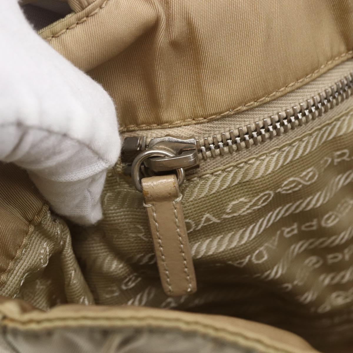 PRADA Tote Bag Nylon Leather Beige Silver Auth bs31154